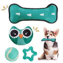 LIFLIX 小型犬 おもちゃ セット 音が鳴るぬいぐるみ 子犬噛むゴムリング 投げるボール ストレス解消 耐久性 フクロウ型玩具 【4点セット】