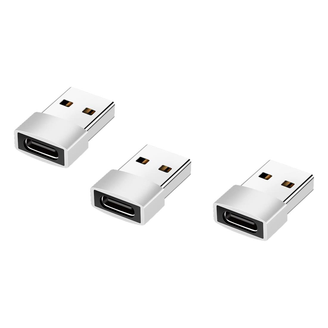 USB CメスからUSBオス変換アダプター 【3個セット】 USB C to USB A 変換アダプタ 超小型 USB Type c 変換 スマホ パソコン等対応 (シルバー)