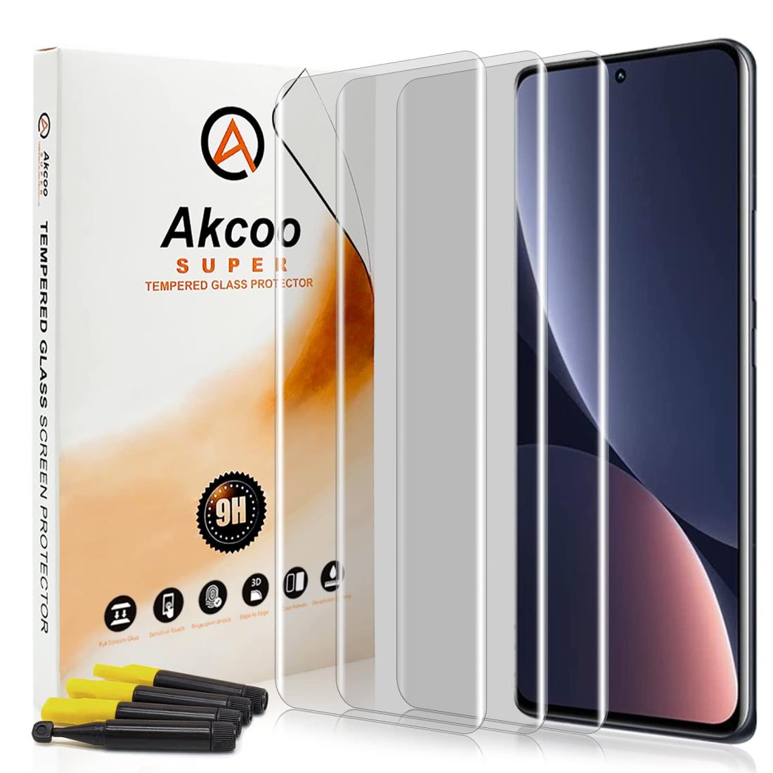 Akcoo【3枚入】Xiaomi 12S Ultra ガラスフィルム (液体分散技術)全面吸着,Xiaomi 12 Pro UV フィルム タッチ感度が良い 指紋認証対応 Xiaomi 13 Pro / 13 Ultra 5G用