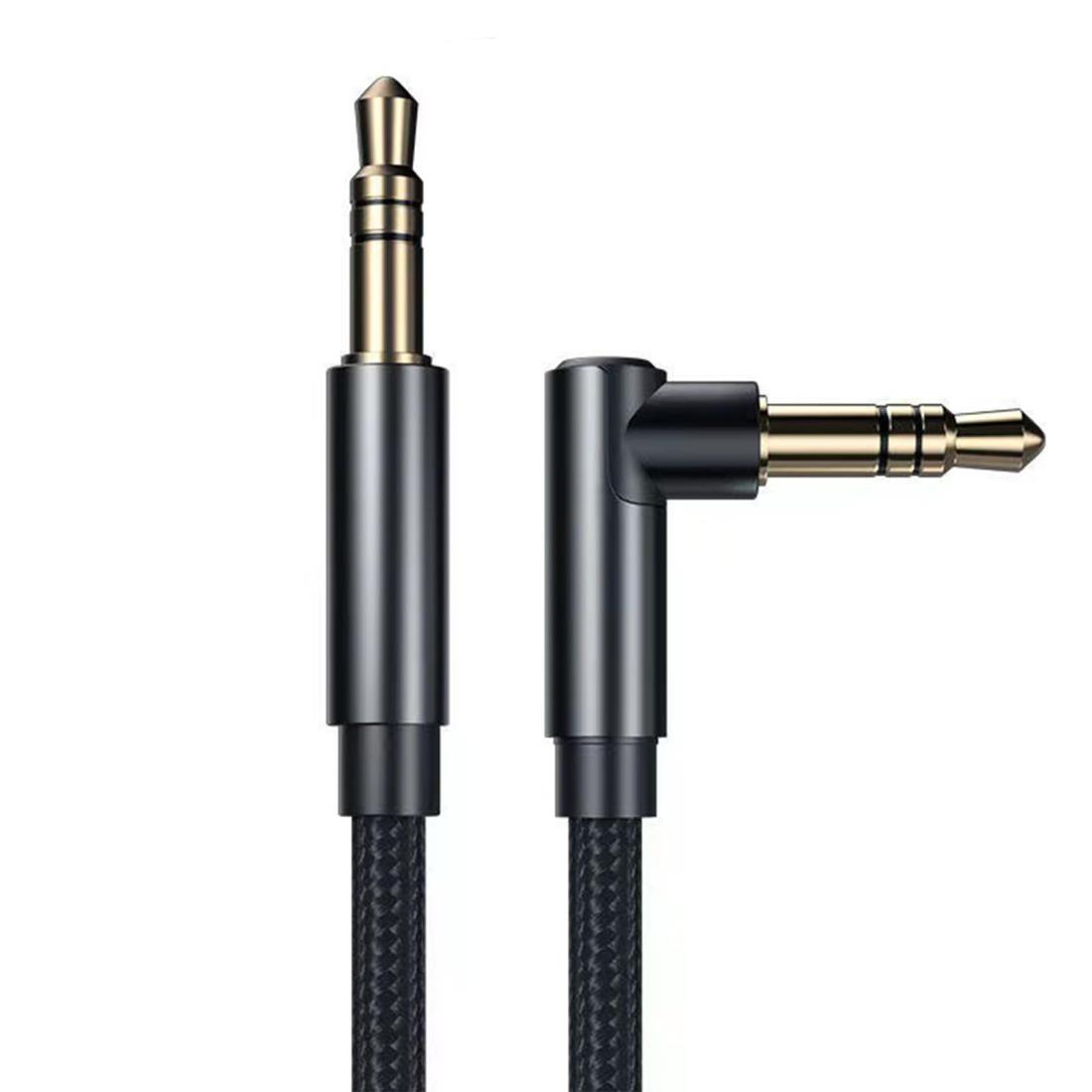 オーディオケーブル 右側L型 イヤホンジャック aux 3.5mmステレオミニプラグ ヘッドホンケーブル 高耐久性 ヘッドホン/スピーカー/音響/車/PCなどに対応 1.5M