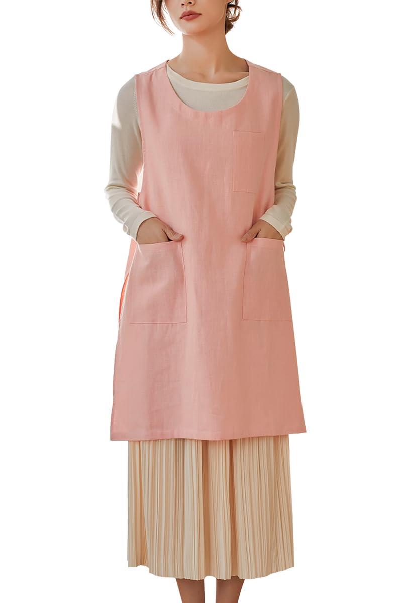 ZIRAIFEN リネンエプロン リネン100% 麻 無地 前掛け レディース メンズ おしりが隠れる ポケット付 首掛 男女兼用 ワークエプロン 業務用 家庭...