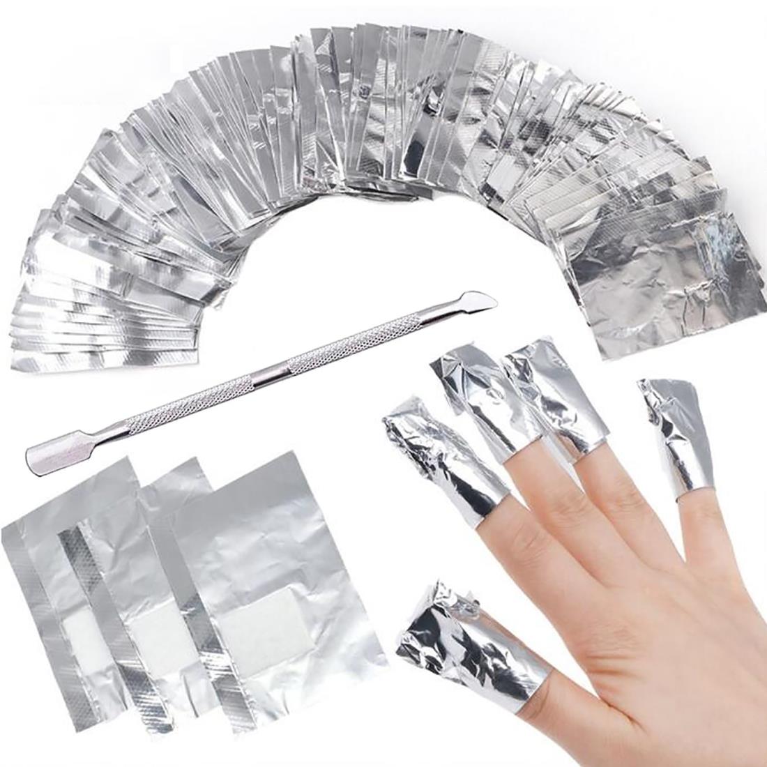 GOODCHI ネイルリムーバー 使い捨て コットン付き アルミホイル ジェルオフリムーバー ジェルネイル ネイル用品 キューティクルプッシャー付き (100)