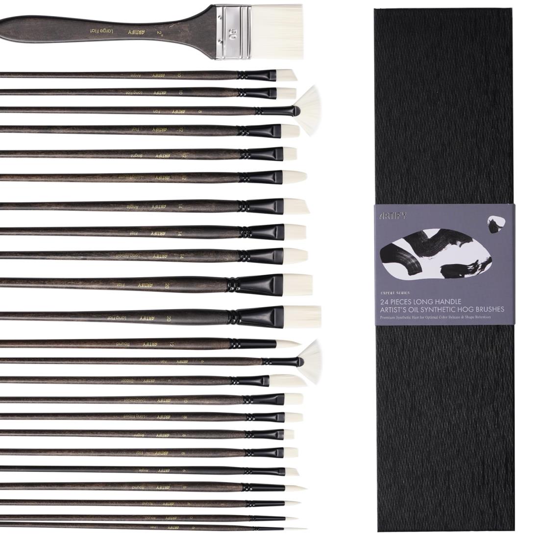 ARTIFY オイルペイントブラシセット 24ピース ロングハンドル ハードナイロンヘア アクリルペイントブラシ プロのアーティストペイントブラシ オイル、アク...