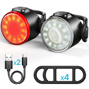 自転車ライトセット USB充電式前後自転車用ランプ IPX5防水標準の自転車安全ランプ 6種類の照明モードを有する警告ランプ 山地と道路自転車安全ランプ 男女兼用で 通勤通学と夜間走行に適している