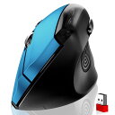memzuoix 人間工学マウス ワイヤレスマウス、2.4G大型縦型マウス 光学式コードレスマウス 800/1200/1600 DPI、ノートパソコン、PC、デスク用人間工学コンピュータマウス(右手用、大型)、ブルーワイヤレスマウス(2)