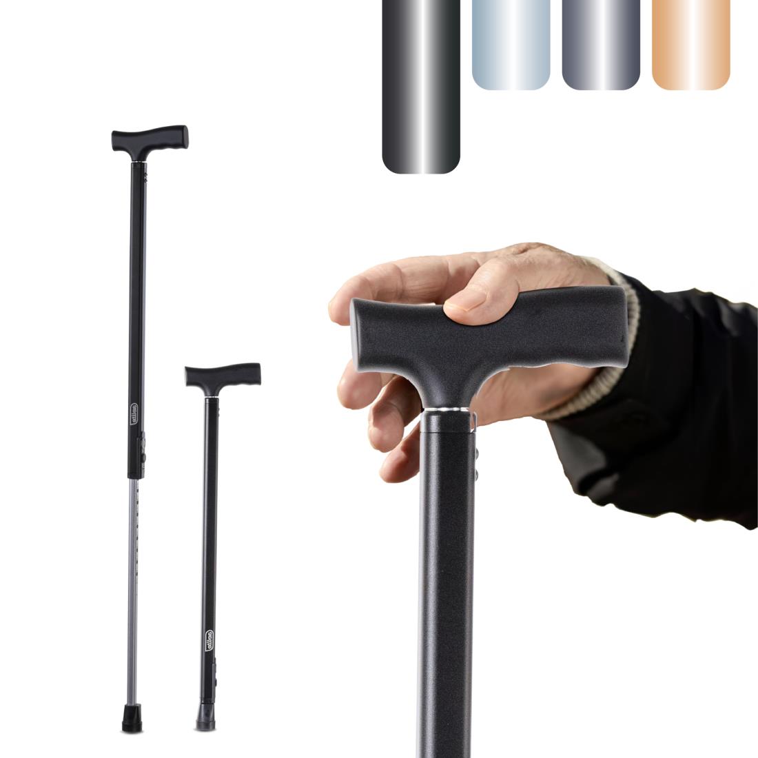 Aelite男女問わず使える歩行杖 – 軽量伸縮杖 – 丈夫で収納可能な歩行杖 – 人間工学に基づいたグリップ – 10段階の高さ調節 – 高齢者や大人向け歩行杖 (ブラック)