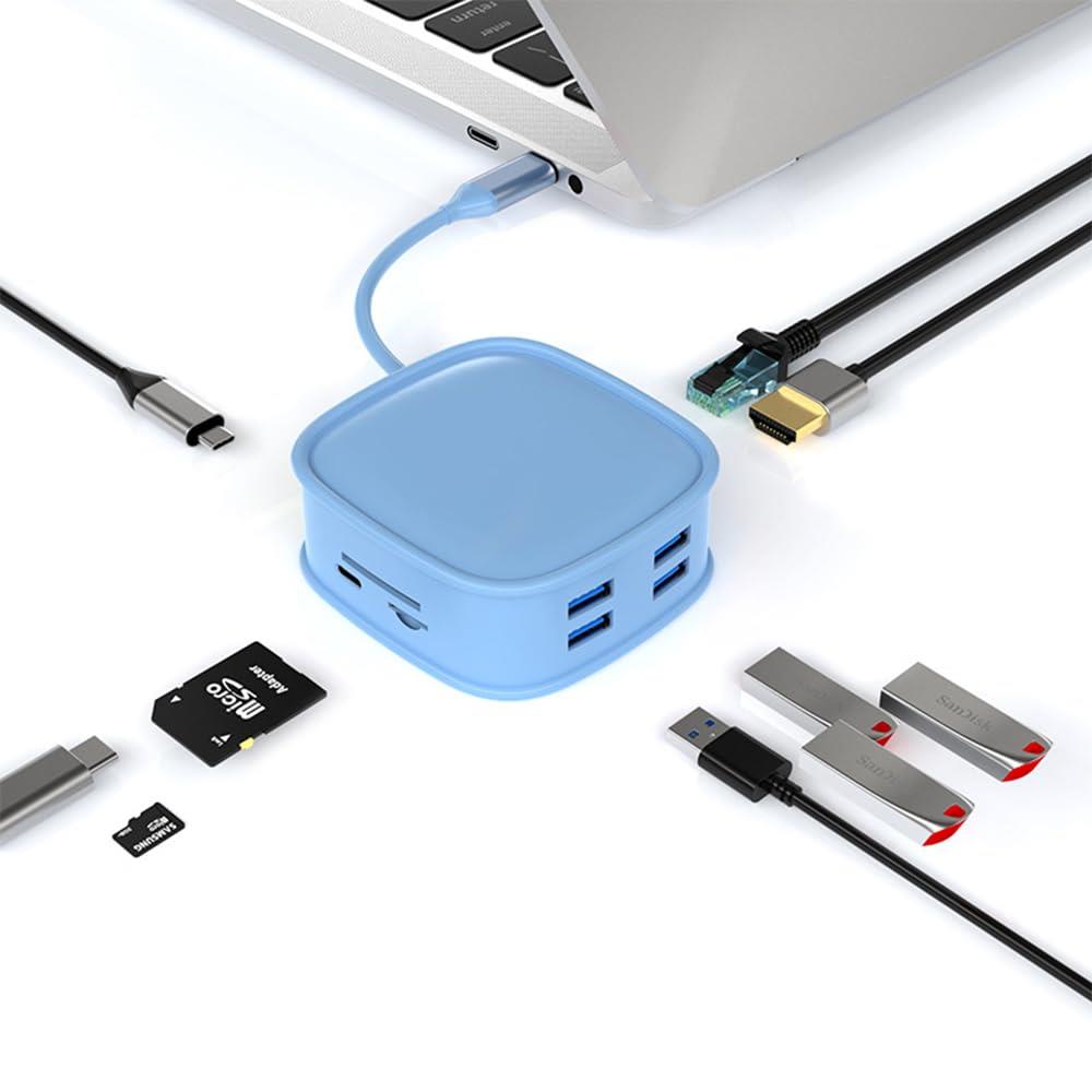 1to10 USB-CUSB-Cハブ USB HDMI変換アダプタ コネクタ ドッキングステーション 拡張ドック 10in1 10ポート 100WPD 充電 HDMI USB3.0 映像出力 コンパクト かわいい おしゃれ パステルカラー ピンク 軽い EGRET イーグレット EH23-XC (ブルー)