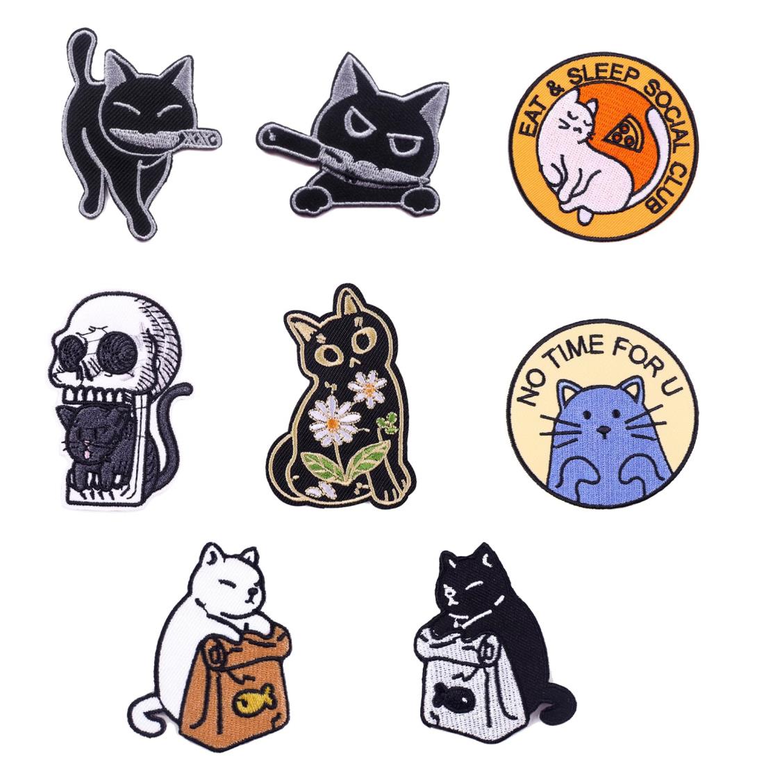 DFsucces アイロンワッペン 人気セット 猫 かわいい 刺繍パッチ 補修 ワッペン 貼り付けまたは縫い付け パッチステッカー DIY 補修 手作り (8枚セット)