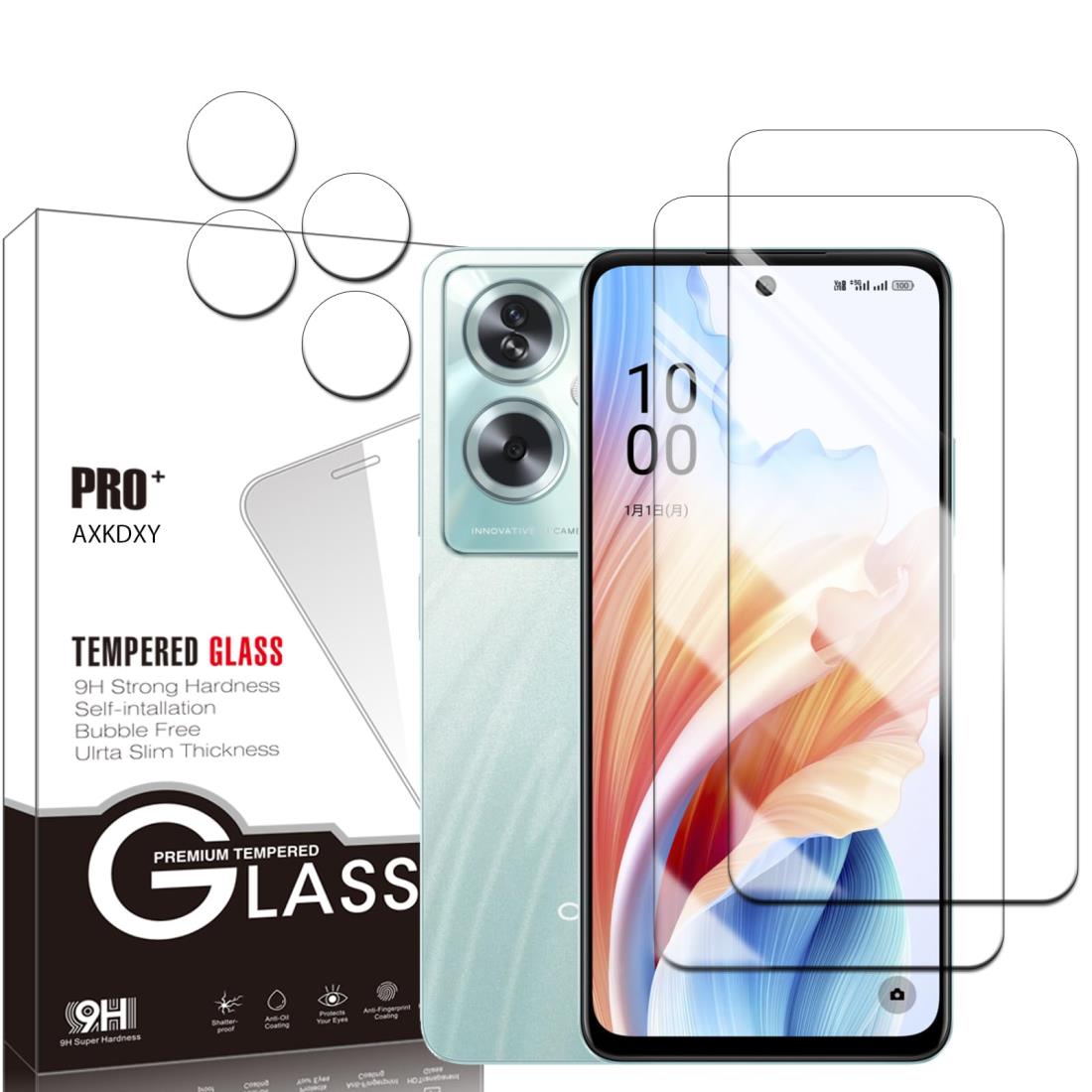 【2+2枚セット】OPPO A79 5G用のガラスフィルム フィルム(2枚) + レンズ保護フィルム (2枚) 強化ガラス液晶保護フィルム液晶 ガラス ケース フィルム 硬度9H·指紋防止·気泡なし·貼り付け簡単 OPPO A79 5G 用の