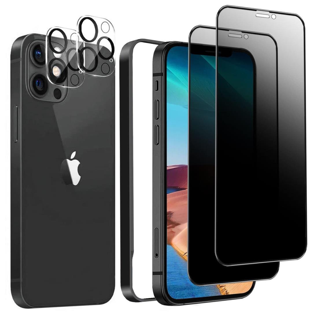 DZHFU i Phone 12 Pro 強化ガラスフィルム【4枚入り】 28°覗き見防止 6.1インチ 硬度9H 全面保護 滑らかなタッチ操作 指紋付着防止 自動吸着 飛散防止 気泡防止 日本旭硝子製 ガイド枠付き 貼り付けは簡単 【強化ガラスフィルム(2枚入り)+レンズ保護フィルム (2枚入り)】