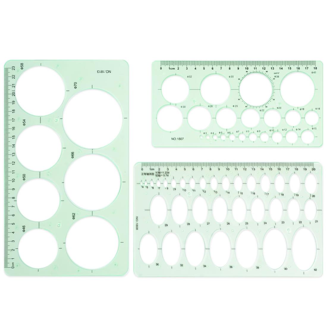 定規 テンプレート デザイン 円定規 四角 楕円 三角 多形 製図用 組合せ定規 学校教育用 建築科用 (3点セット)