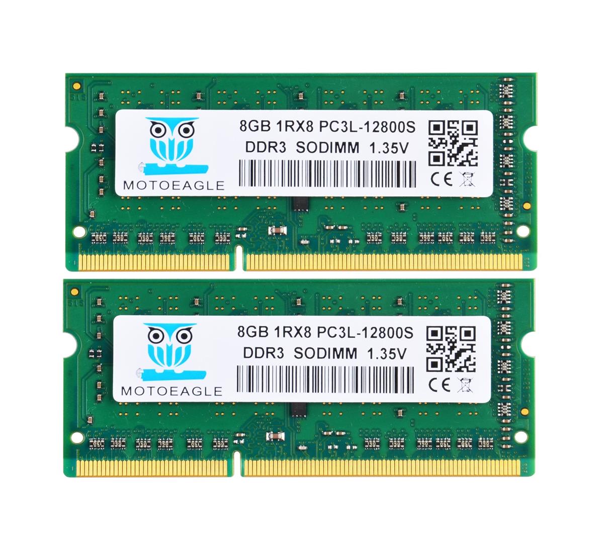 Motoeagle ノートPC用メモリ 1RX8 DDR3L 1600 MHz 16GB Kit PC3L-12800 8GB×2枚組 SO-DIMM 電圧 1.35V/1.5V 204Pin CL11 Non-ECC Mac 対応