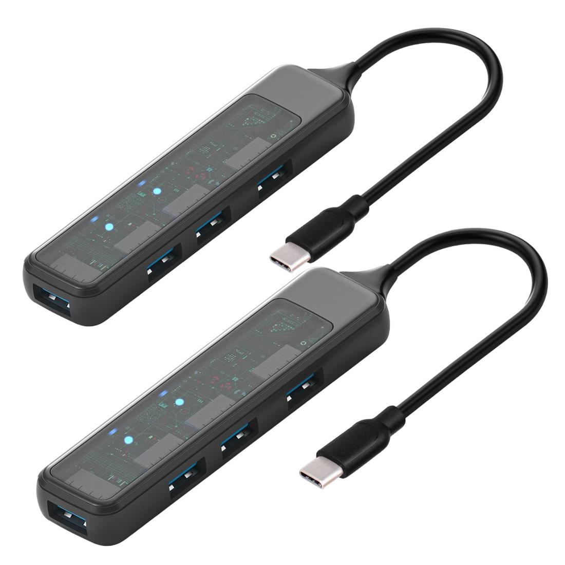 USB-C - USB ハブ (2 個)、超薄型ポータブル 4 ポート USB-C スプリッター、USB 3.0 ポート 1 つと USB 2.0 ポート 3 つを備えたエクステンダー、Type-C ポートのラップ、MacBook Pro などに適しています。