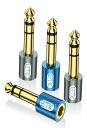 3.5mm 6.35mm 変換アダプタ EMK (4個セット) ステレオミニプラグ (メス) ⇒ ステレオ標準プラグ (オス) イヤホンジャック 変換 24K金メッキコネクタヘッドホン/電子ピアノ/アンプ/イヤホン/ミキサー/プレーヤーなどに対応 (4個, 2ブルー+2グレー)