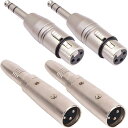 Xiatiaosann XLR オス - 1/4 インチ メス アダプター & XLR メス - 1/4 インチ オス アダプター、3 ピン XLR プラグ - 6.35mm TRS ステレオ オーディオ アダプター (ミキサー、マイク、アンプなど用) (4 パック)