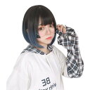 FESHFEN ウィッグ ボブ ショート 姫カット フルウィッグ かつら 姫髪 レディーズ ストレート 自然 ハロウィン 小顔 原宿系 ぱっつん前髪 日常 耐熱 グラデーション ブラック×ブルー