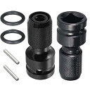 ソケットアダプター インパクトドライバーアダプター 1/2’’四角-1/4’’六角軸ソケットアダプター Oリングピンとプラグ付き六角アダプター スライドロック式...