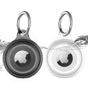 airtag ケース 2枚入 airtag キーホルダー IPX8防水性 air tag ケ-ス 全面保護 エアタグ用 耐衝撃 軽量 キーリング付き AirTag対応(クリア+ブラック)(2)