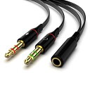 オーディオ分配ケーブル BEADY ステレオ ミニプラグジャック 変換ケーブル 3.5mm 4極(メス)-3.5mmステレオミニ(オス)+マイク入力(オス) ブラック(2)