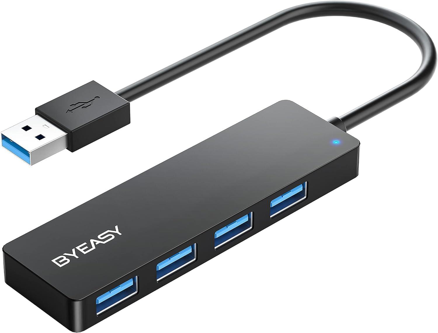 BYEASY USBハブ 3.0 増設 拡張 4ポートUSB A ハブ 高速転送 スリム軽量ハブ 4in1 USB ハブ MacBook/iMac/Surface Proに対応 ノートPC適用 Mac OS/Windows/Chromebook/Linux/PS4/PS5対応 (ブラック)