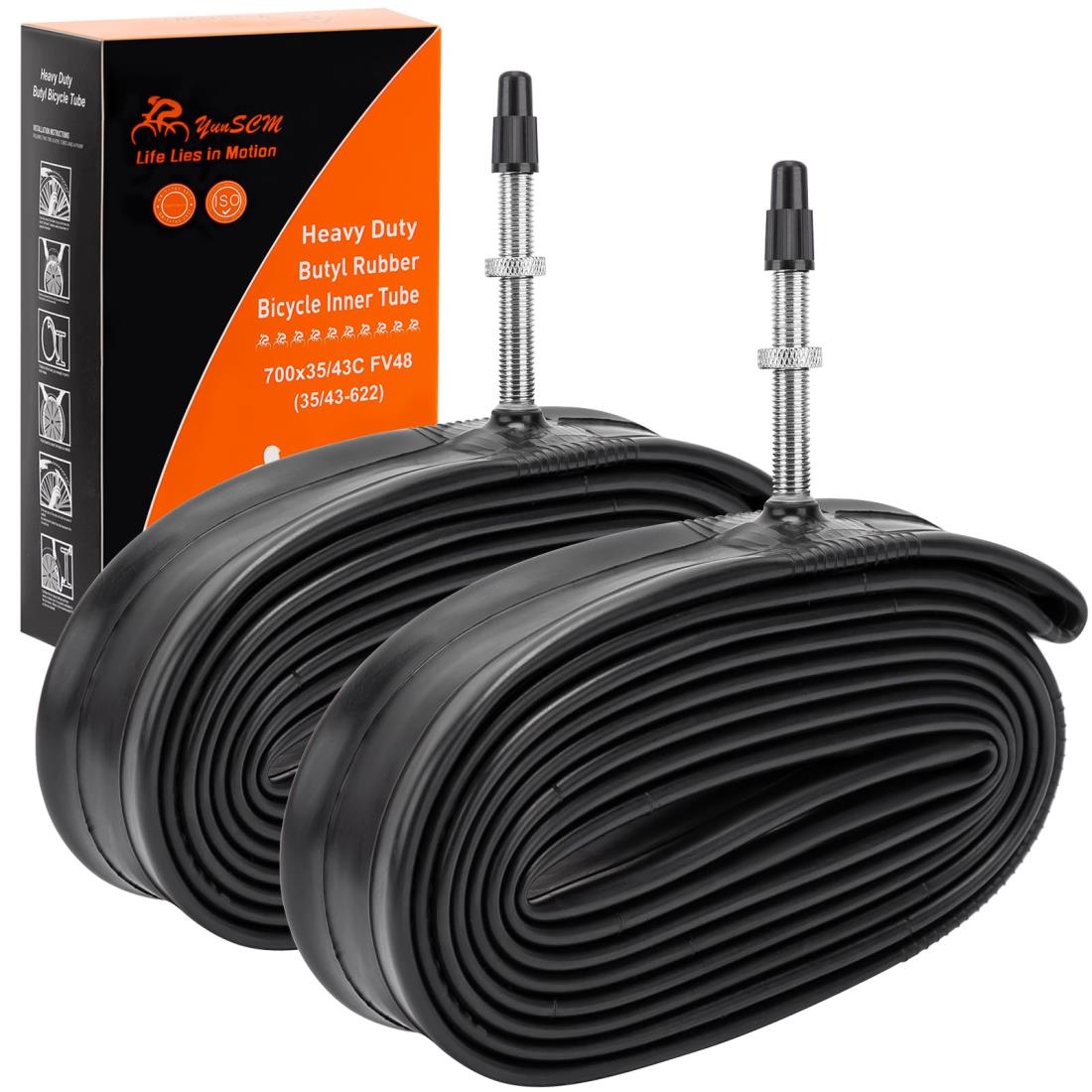 YunSCM 2本,700 35c チューブ 肉厚,仏式バルブ48mm,700x35/43c 自転車チューブ,700 38c チューブ,700 4..