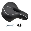 Litepro自転車用シート超肉厚 痛くない 低反発 サドルクッション 衝撃吸収 穴開き 通気 ソフト 防水 バック反射テープ クロス自転車 ママチャリマウンテンバイク (ブラック白)