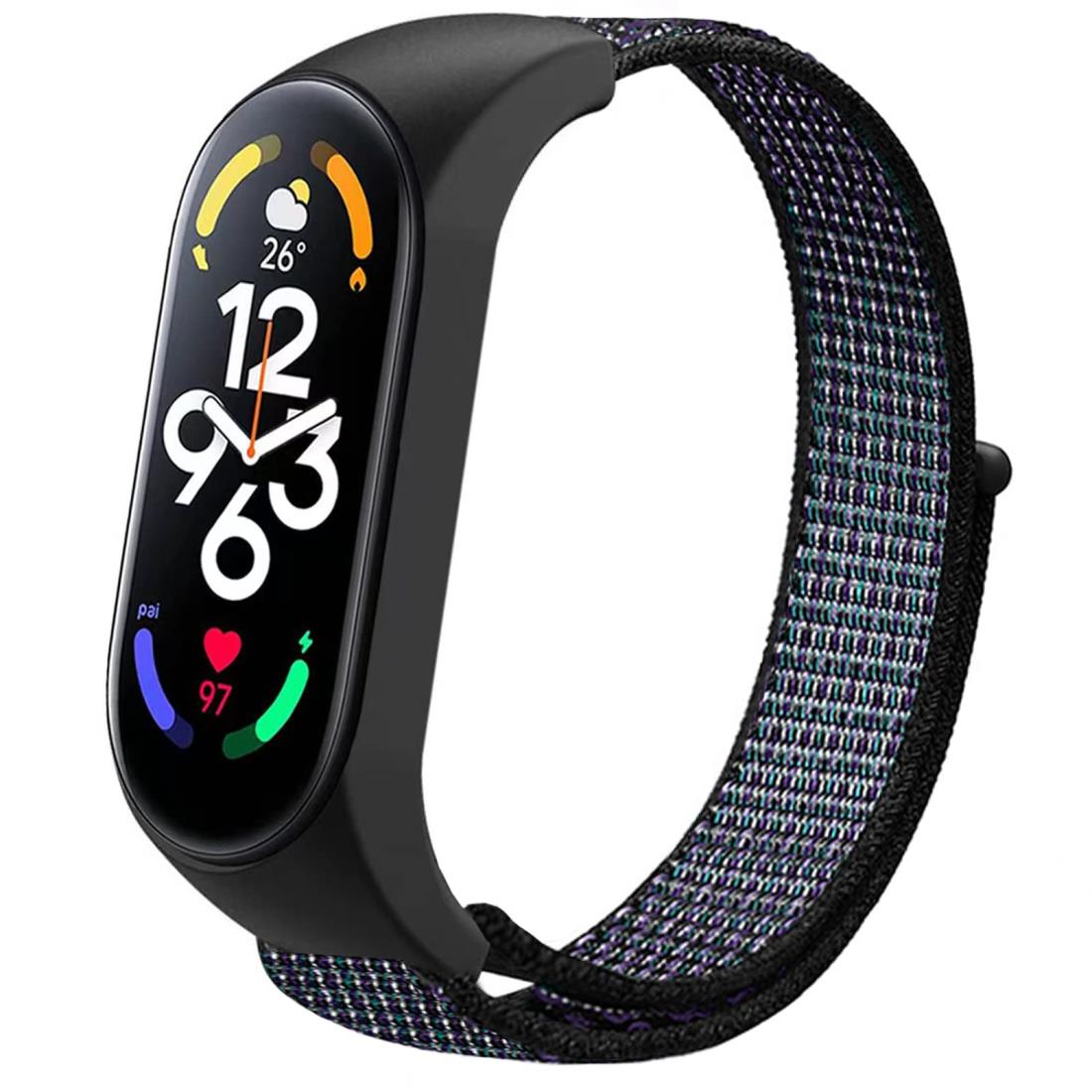 AGUPERFIT コンパチブル Xiaomi Smart Band 7 バンド Mi スマートバンド 6 ストラップ Mi スマートバンド 5 ベルト 柔らかく快適で軽量で通気性の良いナイロンスポーツループ ベルト Mi Band 7 6 5に対応 (グレープパープル)