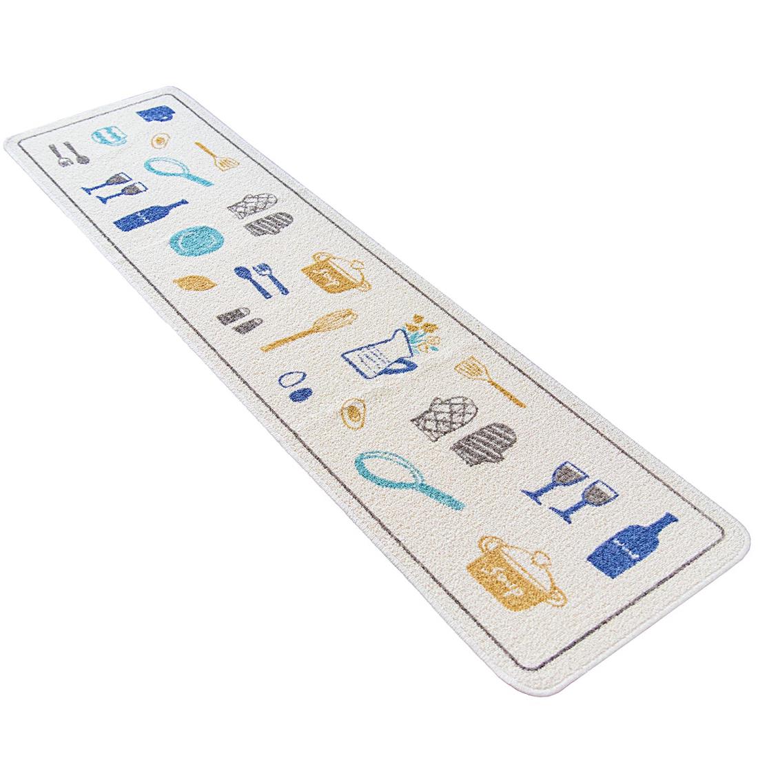 オカ(OKA) ビストロ キッチンマット 約45cm×180cm ブルー (台所マット 日本製 すべり止め)