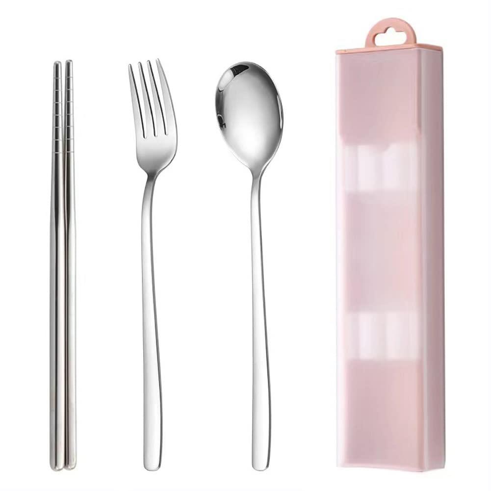 KXLCGYK カトラリー スプーン 箸 フォーク 収納ケース付き 4点セット 18-8ステンレス製 携帯便利 弁当用カトラリー 子供 大人 学生用食器セット ...