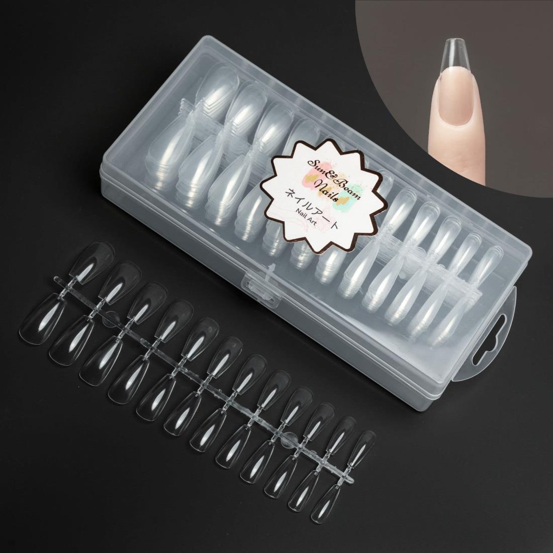 Sun＆Beam Nails ネイルチップ ミディアム ロング コフィン バレリーナ クリア 超薄 ネイル用 DIY用 自..