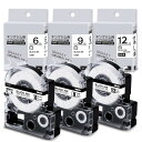 Airmall 互換 テプラ テープ 6mm 9mm 12mm 白地 黒文字 SS6K SS9K SS12K 汎用キングジム てぷらーテープ 互換品テプラPRO...