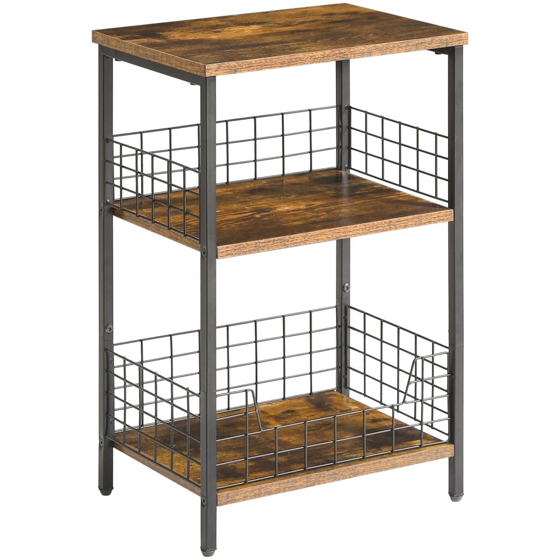 YMYNY サイドテーブル 3段 多機能 ヴィンテージ風 ナイトテーブル コーヒー テーブルミニテーブル 小物置き 組立簡単 幅40×奥行29×高さ62cm 茶色 JPHST002H