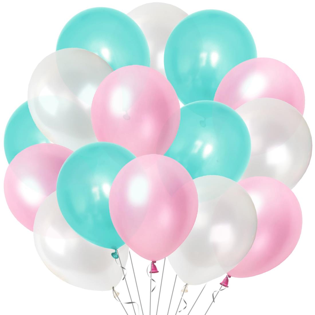 BTZO バルーン 風船 大量 60個入 10インチ ラウンド パールカラー ゴム風船 飾り付け 誕生日 結婚式 パーティー お祭り 文化祭 3色アソート 水色 ピンク ブルー ホワイト