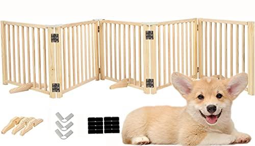木製 ペットゲート パーテーション 置くだけ ペットフェンス 犬 柵 安全柵 小型犬 中型犬 脱走防止 ガード 飛び出し防止 多頭飼い ペットガード (幅304cm x高さ43cmx奥行き60.5cm (5枚))