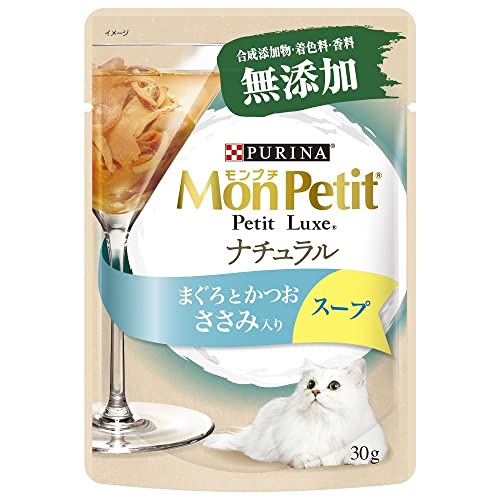 モンプチ キャットフード プチリュクスパウチ ナチュラル スープ 成猫 ささみ入りまぐろとかつお 30gx12 送料無料