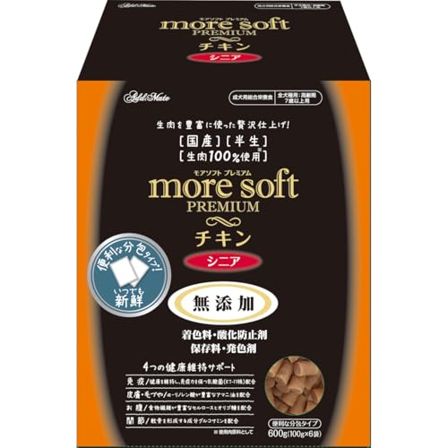 チキン-/600g/A13744・Style:チキンPatternName:シニアSize:600g・パッケージ個数:1・本体サイズ (幅X奥行X高さ) :14×9×17.5cm・原産国:日本・本体重量:0.65kg・商品モデル番号: A13744商品紹介 腸内の免疫強化に乳酸菌(KT-11株)を配合し免疫強化。α-リノレン酸が豊富なアマニ油を配合し、皮膚・被毛に配慮。軟骨成分を形成する成分グルコサミンを配合 使用上の注意 ●本商品は、成犬(シニア犬)用総合栄養食です。●ペットフードとしての用途をお守りください。●犬の食べ方や習性によっては、のどに詰まらせることがありますので必ず観察しながらお与えください。●幼児・子供・ペットのふれない所に保管してください。 原材料・成分 肉類(鶏・豚レバー)、脱脂大豆、砂糖、でんぷん類、オリゴ糖、小麦粉、アマニ油、酵母、乳酸菌(KT-11株(熱処理済))、グルコサミン、加工でんぷん、グリセリン、ミネラル類(カルシウム・カリウム・リン・亜鉛・鉄・銅・マンガン・ヨウ素・コバルト・ケイ素・塩素)、ソルビトール、pH調整剤、セルロース、リン酸塩(Na)、ビタミン類(A・B2・B12・D・E・コリン)、メチオニン 使用方法 ●愛犬の健康状態、年齢、運動量を考慮したうえで下記の給与量を標準に1日1~2回に分けてお与えください。●別の容器に新鮮な水をたっぷり用意してあげてください。●初めて与える場合は、今までの食事に少量まぜて、少しずつ量を増やしながら1~2週間で切り替えてください。 ご注意（免責）＞必ずお読みください ●品質保持のための脱酸素剤は、無害ですが食べ物ではありません。また、開封後に発熱する場合がありますが、問題ありません。●消化不良など犬の体調が変わった場合は獣医師にご相談ください。●表面に白点が析出する場合がありますが、原料に含まれる成分(ミネラルなど)で、品質には問題ありません。●本品は天然素材を使用しておりますので、色やにおいに多少のバラツキがあります。また、時間の経過とともに変色する場合がありますが、品質には問題ありません。●製造工程上、形状・サイズ・硬さなどに多少のバラツキがあります。