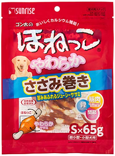 無し/65グラム (x 3)/-・パッケージ個数:1・本体サイズ (幅X奥行X高さ) :17×2.5×23cm・本体重量:75g・原産国:中華人民共和国・栄養成分:たん白質・・・9.7%以上、脂質・・・1.8%以上、粗繊維・・・0.5%以下、灰分・・・8.0%以下、水分・・・29.0%以下商品紹介 旨みがあふれるジューシーササミで「ほねっこ」を包んだやわらかスナック。カルシウムとたん白質をおいしく補給できます。硬いおやつが苦手なワンちゃんにもぴったりです。 原材料・成分 肉類(鶏ササミ等)、でん粉類、魚介類、豆類、糖類、乳類(ミルクカルシウム等)、増粘安定剤(グリセリン)、品質保持剤(プロピレングリコール)、ミネラル類(炭酸カルシウム、焼成カルシウム)、保存料(デヒドロ酢酸ナトリウム) 使用方法 超小型犬1~4本小型犬4~8本中型犬8~12本大型犬12~20本幼犬1~4本