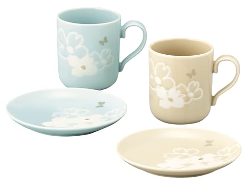ハナエモリ ペア プレート皿 直径14cm ペアマグカップ 4点 食器セット 「 フルール 」 花柄 食洗器対応 電子レンジ対応 食器 送料無料