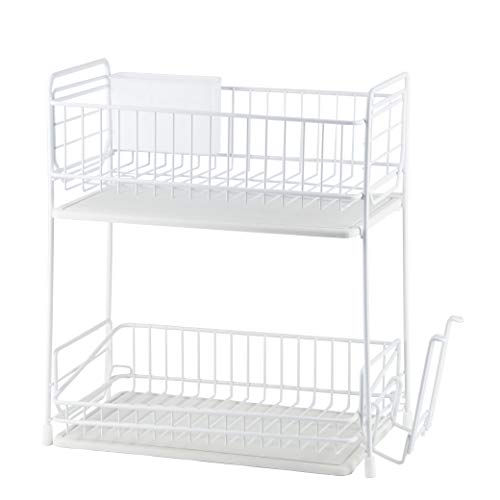 パール金属 鉄 食器 水切り かご バスケット 2段 スリム ホワイト 珪藻土トレー付 AZ-5513 送料無料