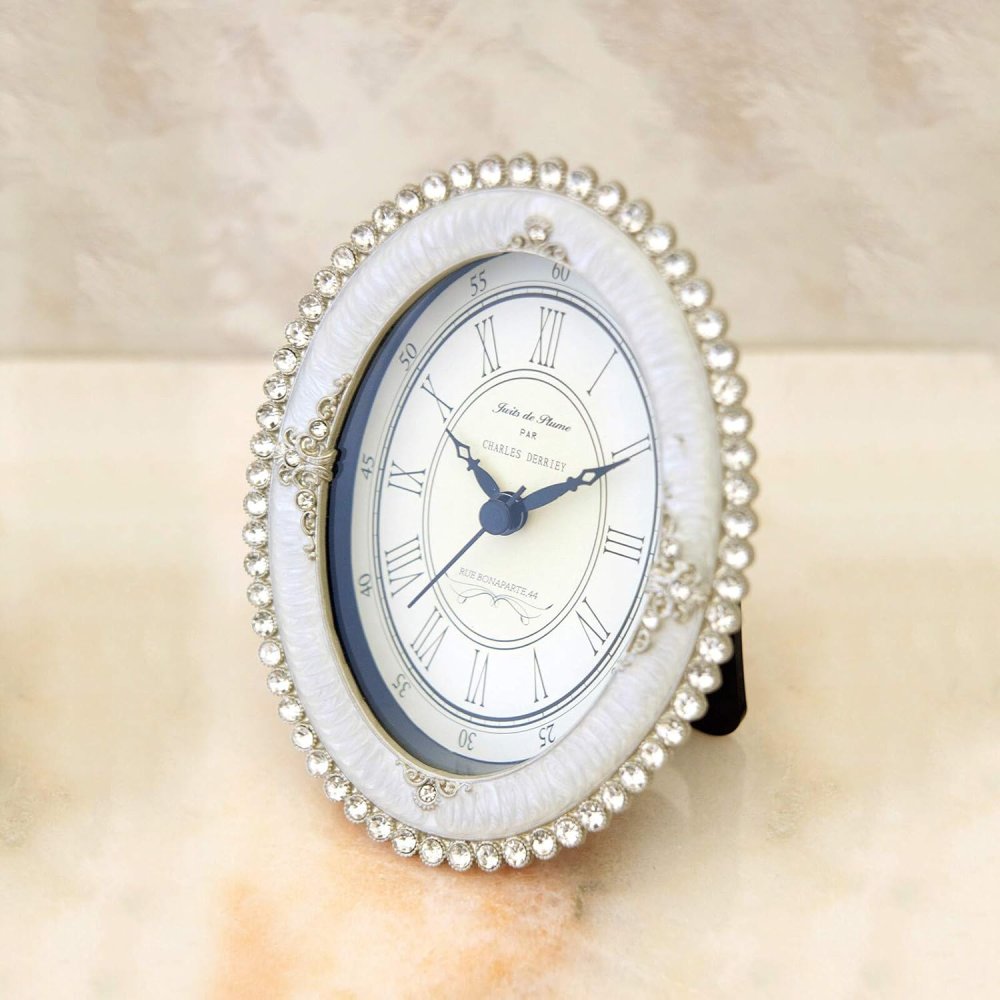 置時計 インテリア アンティーク調 パール/ラインストーン 時計 C ラインストーンオーバル w11×d4×h14c..