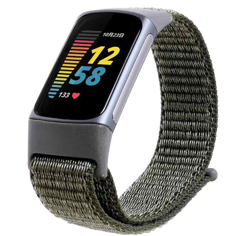 【Ocello】 Fitbit Charge5 バンド ナイロン ベルト 交換ベルト サイズ調節可能 伸縮 通気性