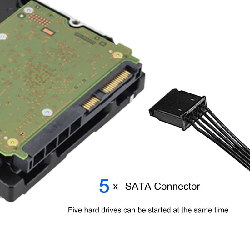 Xiatiaosann SATA電源5分岐ケーブル 15ピンSATA オス 5 SATA メス 電源分岐ケーブル延長コネクタハードドライブ HDD 電源コード、SATA電源スプリッタケーブル ブラック、5x15cm、2本セット