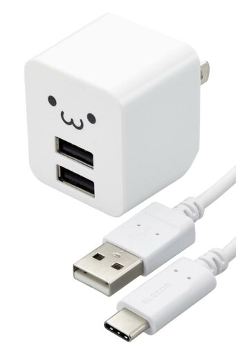 エレコム 充電器 Type-C USB コンセント 2ポート USB-A×2 12W 5V/2.4A ケーブル付属 1.2m しろちゃん MPA-ACCX01WF エレコム 充電器 Type-C USB コンセント 2ポート USB-A×2 12W 5V/2.4A ケーブル付属 1.2m しろちゃん MPA-ACCX01WF