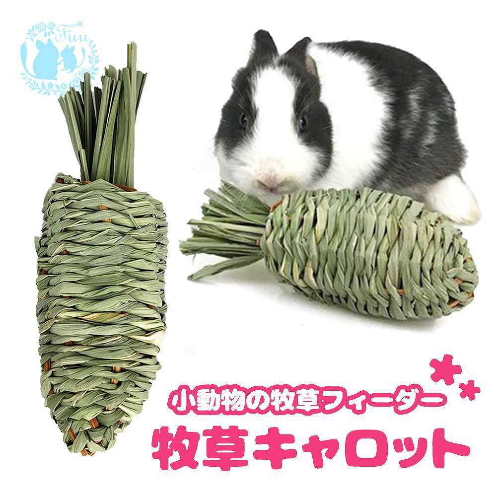 fuu 小動物の牧草フィーダー 牧草キャロット おもちゃ チモシー 小動物 うさぎ チンチラ モルモット