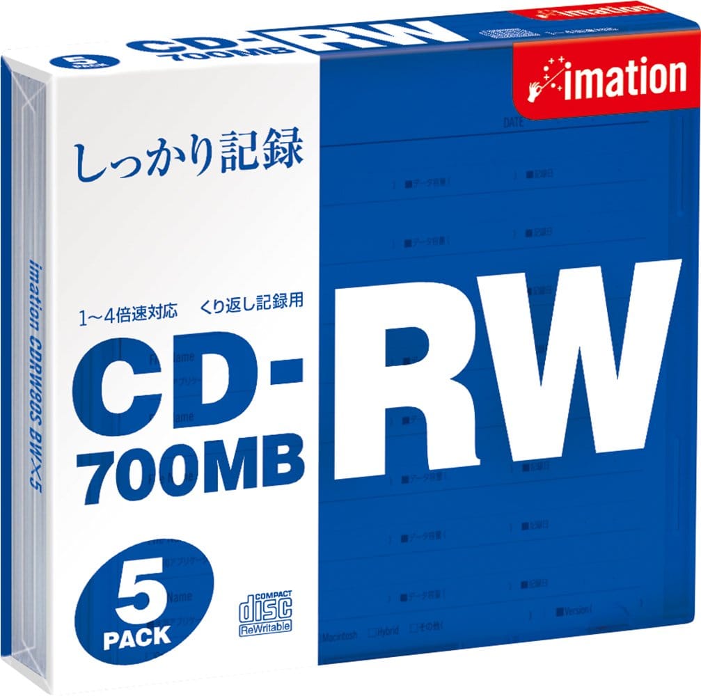 規格:CD-RW種類:PC用 / 4倍速入数:5盤面印刷:不可