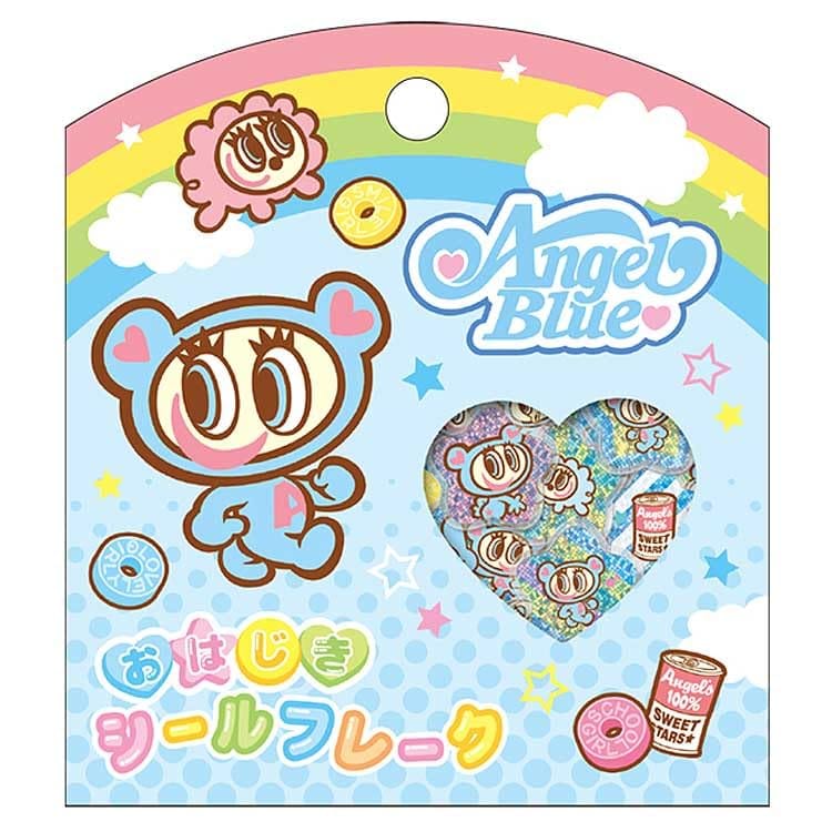 デザイン：エンジェルブルー ブルー本体サイズ（約）：幅90×奥10×高100mm、素材：樹脂入数：15枚（15柄×各1枚） なつかしくてかわいい遊べるシール【特長】・かわいくて懐かしい、フレークシールです。・平成ブームで人気な、なつかしいおはじきシールが令和にリバイバルしました。・計15枚入。