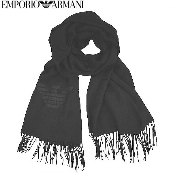アルマーニ マフラー（メンズ） エンポリオ・アルマーニ マフラー スカーフ ブラック系 EMPORIO ARMANI イタリー製 22AW ギフト プレゼント 贈答品