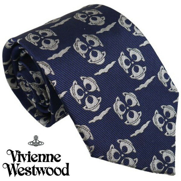 Vivienne Westwood ヴィヴィアン・ウェストウッド ネクタイ ネイビーブルークレスト系 イタリー製 シルク100％ AW23 S81050004 W00O6 K410CS-NAVYBLUE