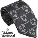 Vivienne Westwood ヴィヴィアン・ウェストウッド ネクタイ グレークレスト系 イタリー製 シルク100％ AW23 S81050004 W00O6 P408CS-MOLE GREY