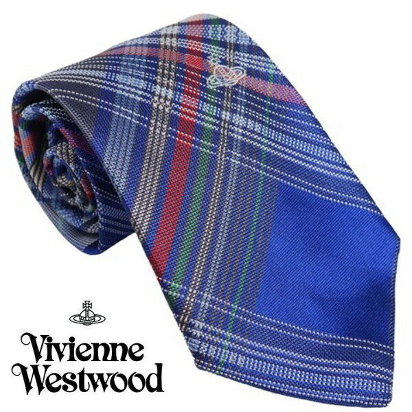 Vivienne Westwood ヴィヴィアン・ウェストウッド ネクタイ ブルーチェック系 イタリー製 シルク100％ AW23 S81050004 W00O9 K401CS-BLUE